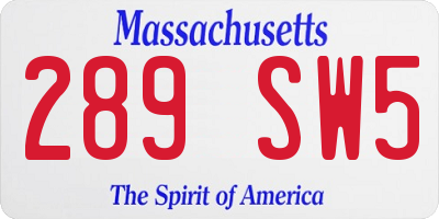 MA license plate 289SW5