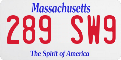 MA license plate 289SW9