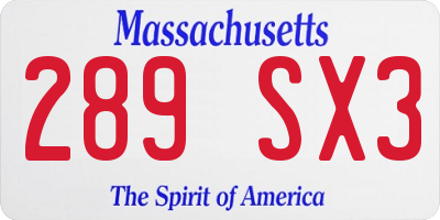 MA license plate 289SX3