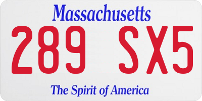 MA license plate 289SX5