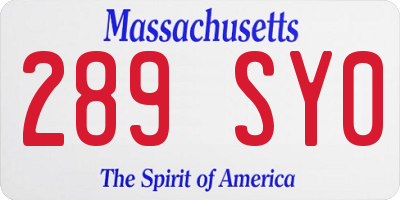 MA license plate 289SY0