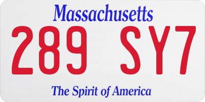 MA license plate 289SY7