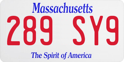 MA license plate 289SY9