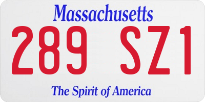 MA license plate 289SZ1