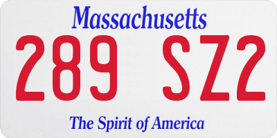 MA license plate 289SZ2