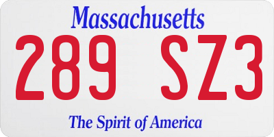 MA license plate 289SZ3