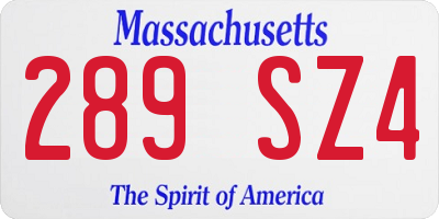 MA license plate 289SZ4