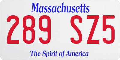 MA license plate 289SZ5