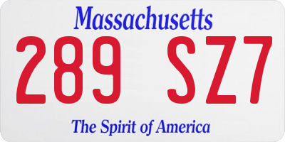 MA license plate 289SZ7
