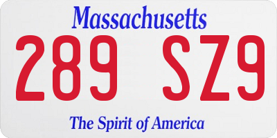 MA license plate 289SZ9