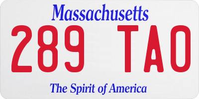 MA license plate 289TA0