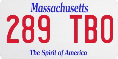 MA license plate 289TB0