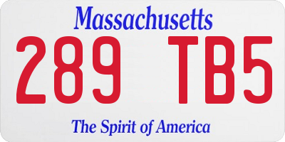 MA license plate 289TB5