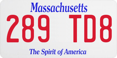 MA license plate 289TD8