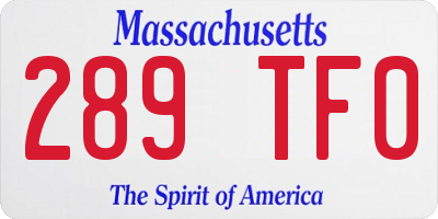 MA license plate 289TF0