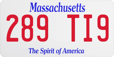 MA license plate 289TI9