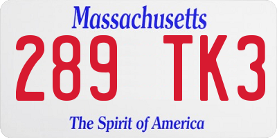 MA license plate 289TK3