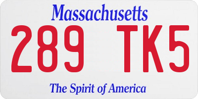 MA license plate 289TK5