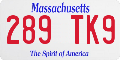 MA license plate 289TK9