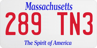 MA license plate 289TN3