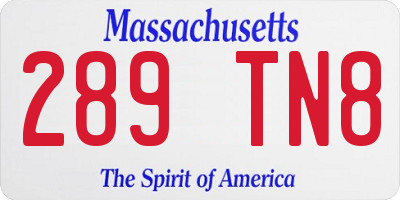 MA license plate 289TN8