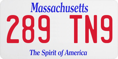 MA license plate 289TN9