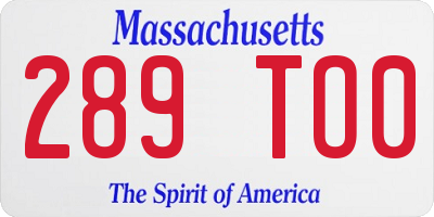 MA license plate 289TO0