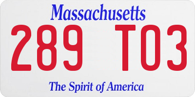 MA license plate 289TO3