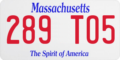 MA license plate 289TO5