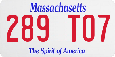 MA license plate 289TO7