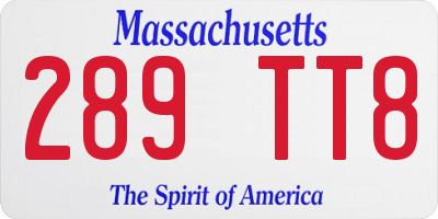 MA license plate 289TT8