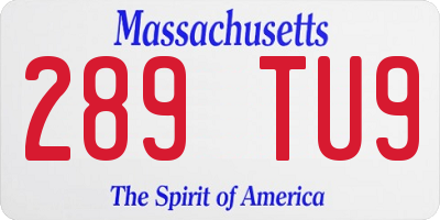MA license plate 289TU9