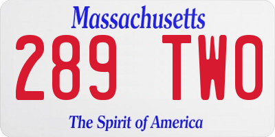 MA license plate 289TW0