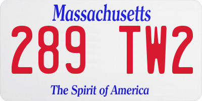 MA license plate 289TW2