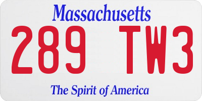 MA license plate 289TW3