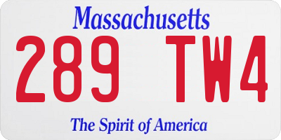 MA license plate 289TW4