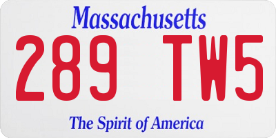 MA license plate 289TW5