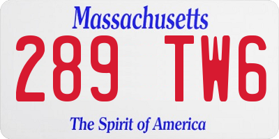 MA license plate 289TW6