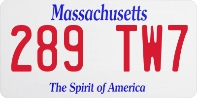 MA license plate 289TW7