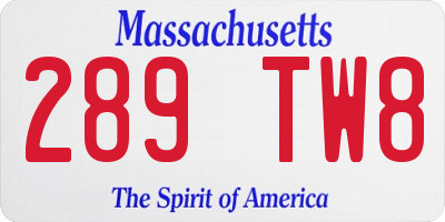 MA license plate 289TW8
