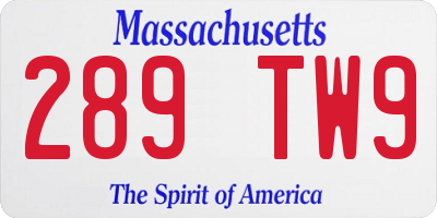 MA license plate 289TW9