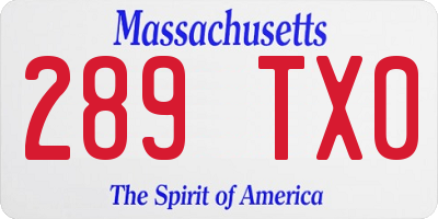 MA license plate 289TX0