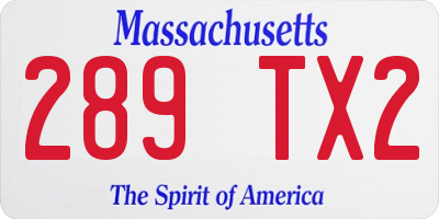 MA license plate 289TX2
