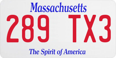 MA license plate 289TX3