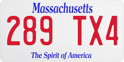 MA license plate 289TX4