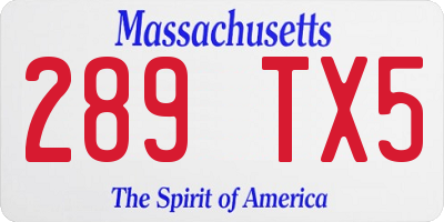MA license plate 289TX5