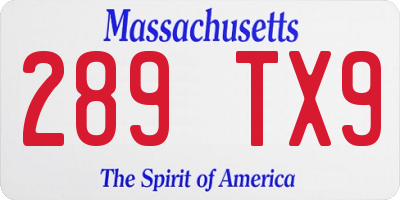 MA license plate 289TX9