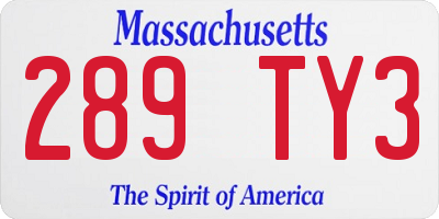 MA license plate 289TY3