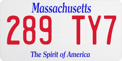MA license plate 289TY7