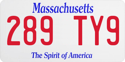 MA license plate 289TY9
